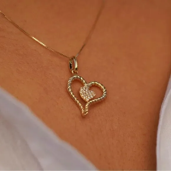 14K Solid Gold Heart Charm | Elegant Gold Pendant | Symbol of Love - Picture 3 of 6